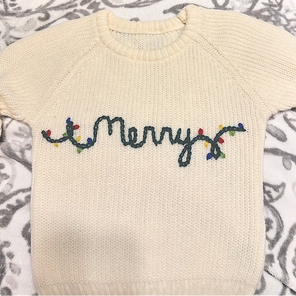 Merry with Christmas lights embroidered sweater 2-3 T